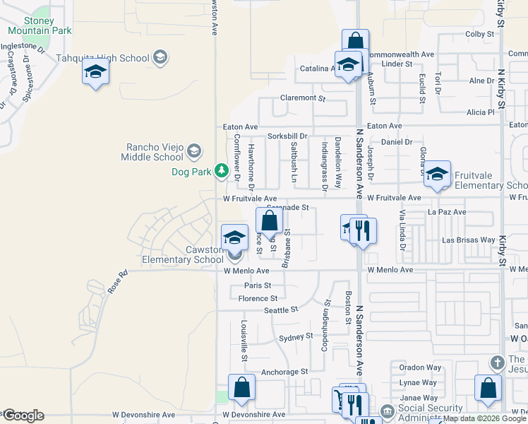 map of restaurants, bars, coffee shops, grocery stores, and more near 860 Provance Street in Hemet