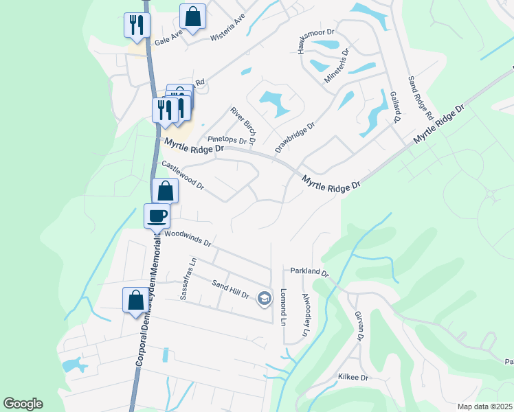map of restaurants, bars, coffee shops, grocery stores, and more near 1040 Chateau Drive in Conway