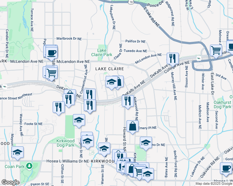 map of restaurants, bars, coffee shops, grocery stores, and more near 262 Southerland Terrace Northeast in Atlanta