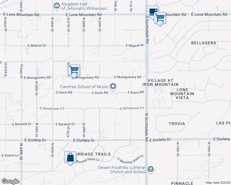 map of restaurants, bars, coffee shops, grocery stores, and more near 7015 East Davis Road in Scottsdale