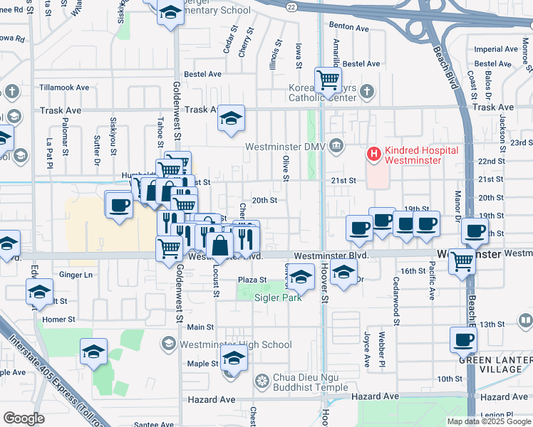 map of restaurants, bars, coffee shops, grocery stores, and more near 7282 Wyoming Street in Westminster