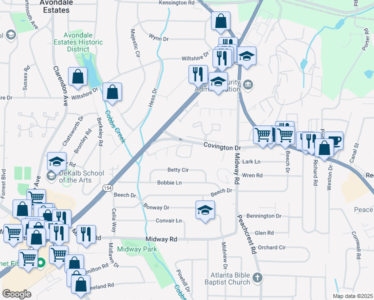 map of restaurants, bars, coffee shops, grocery stores, and more near 1220 Maple Walk Circle in Decatur
