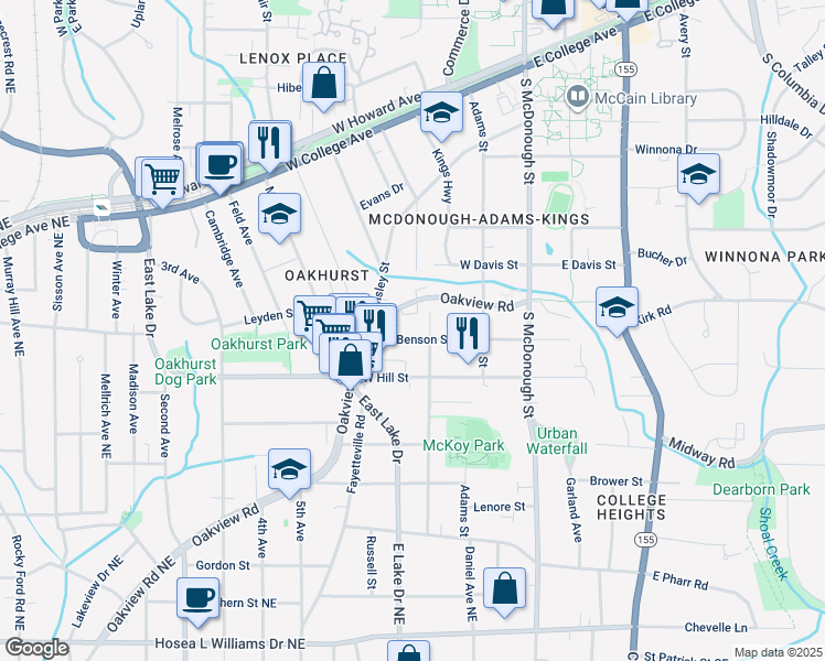 map of restaurants, bars, coffee shops, grocery stores, and more near 315 West Benson Street in Decatur
