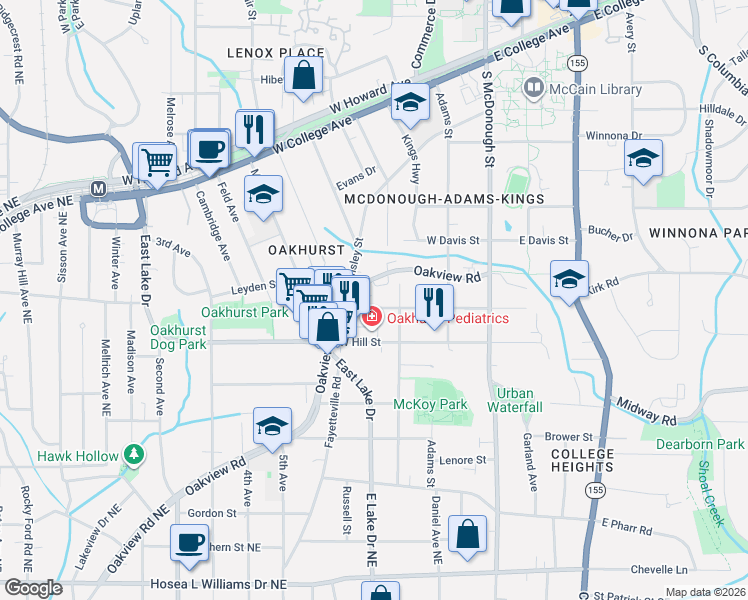 map of restaurants, bars, coffee shops, grocery stores, and more near 320 West Benson Street in Decatur