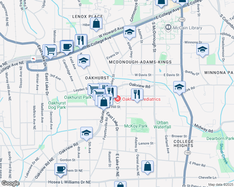 map of restaurants, bars, coffee shops, grocery stores, and more near 320 West Benson Street in Decatur
