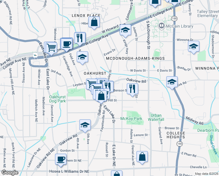 map of restaurants, bars, coffee shops, grocery stores, and more near 320 West Benson Street in Decatur