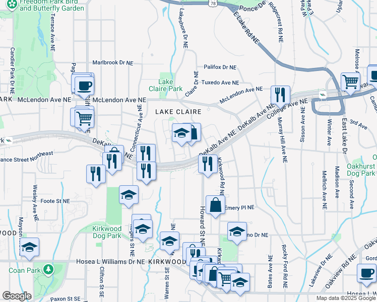 map of restaurants, bars, coffee shops, grocery stores, and more near 262 Southerland Terrace Northeast in Atlanta