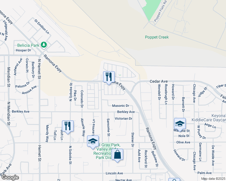 map of restaurants, bars, coffee shops, grocery stores, and more near 880 North Lake Street in Hemet