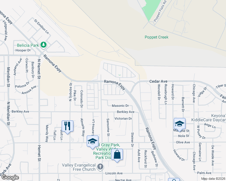 map of restaurants, bars, coffee shops, grocery stores, and more near 881 North Lake Street in Hemet