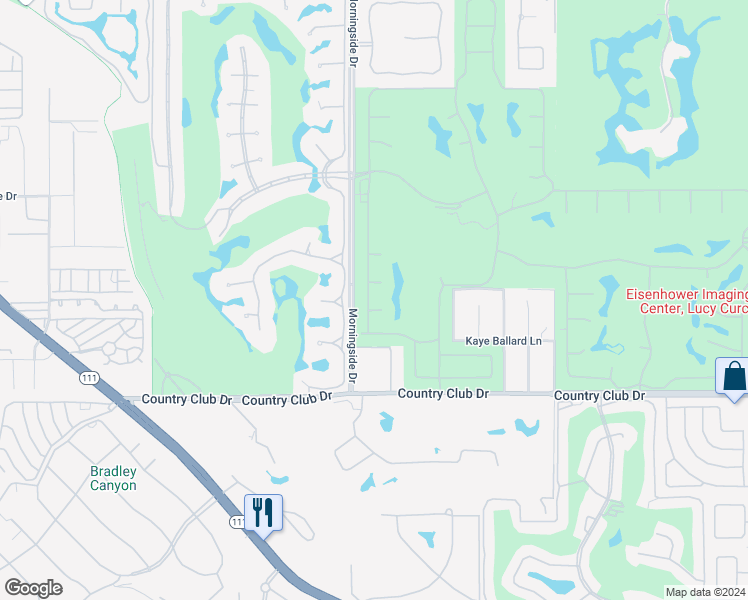 map of restaurants, bars, coffee shops, grocery stores, and more near 91 Princeton Drive in Rancho Mirage