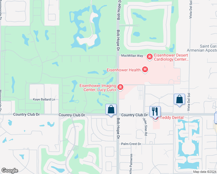 map of restaurants, bars, coffee shops, grocery stores, and more near 4 Eric Circle in Rancho Mirage