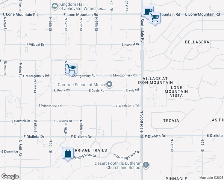 map of restaurants, bars, coffee shops, grocery stores, and more near 7015 East Davis Road in Scottsdale