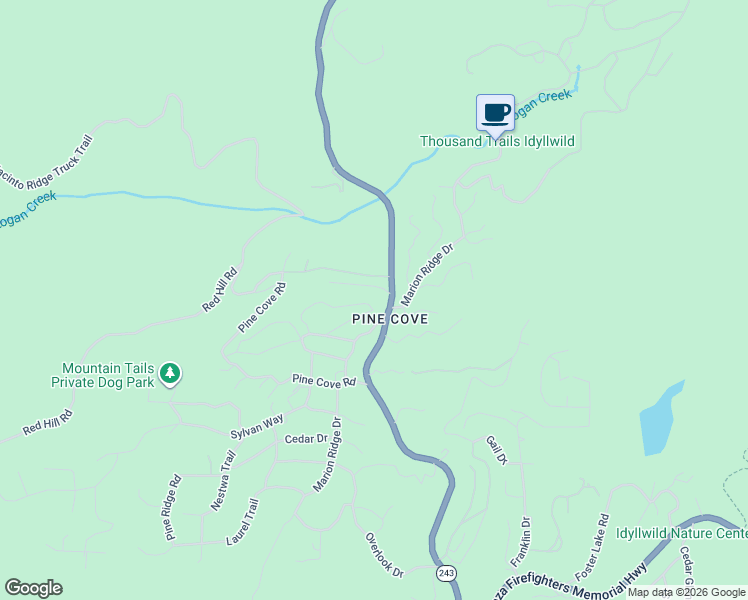 map of restaurants, bars, coffee shops, grocery stores, and more near 52955 Fernland Drive in Idyllwild-Pine Cove