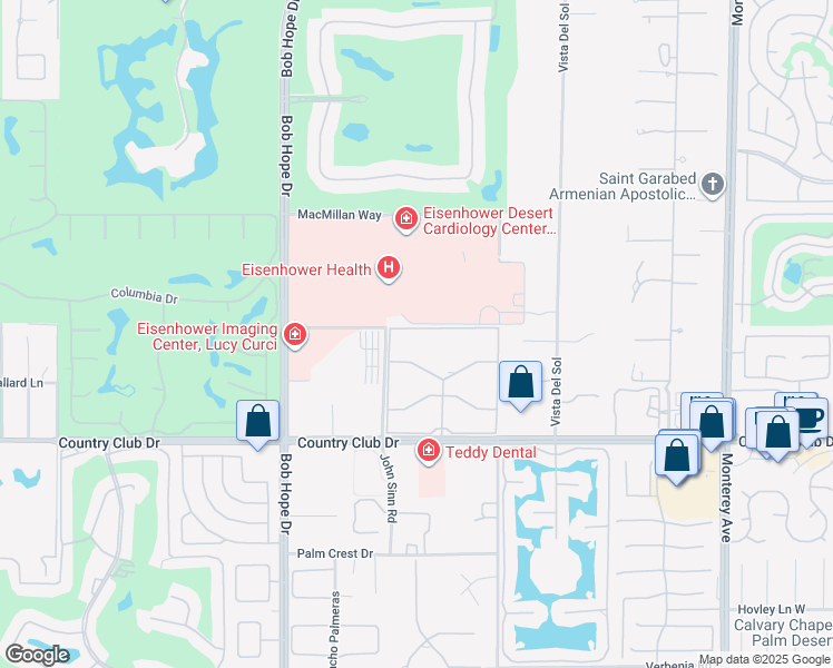 map of restaurants, bars, coffee shops, grocery stores, and more near 72325 Roxbury Drive in Rancho Mirage