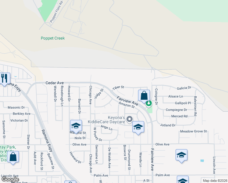 map of restaurants, bars, coffee shops, grocery stores, and more near 43750 Tiber Street in Hemet
