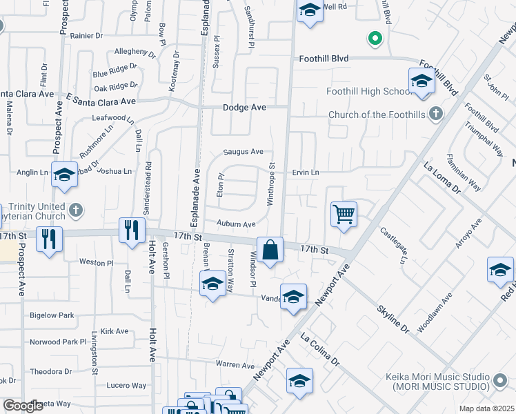 map of restaurants, bars, coffee shops, grocery stores, and more near 18642 Beachmont Avenue in Santa Ana