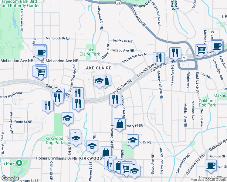 map of restaurants, bars, coffee shops, grocery stores, and more near 1970 DeKalb Avenue Northeast in Atlanta