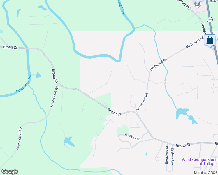 map of restaurants, bars, coffee shops, grocery stores, and more near 99 Oakland Court in Tallapoosa