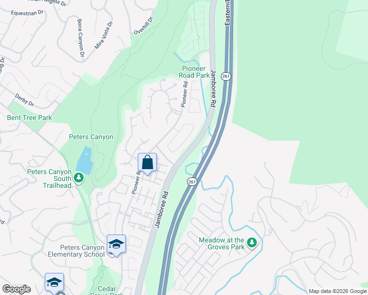 map of restaurants, bars, coffee shops, grocery stores, and more near 10570 Bruns Drive in Tustin