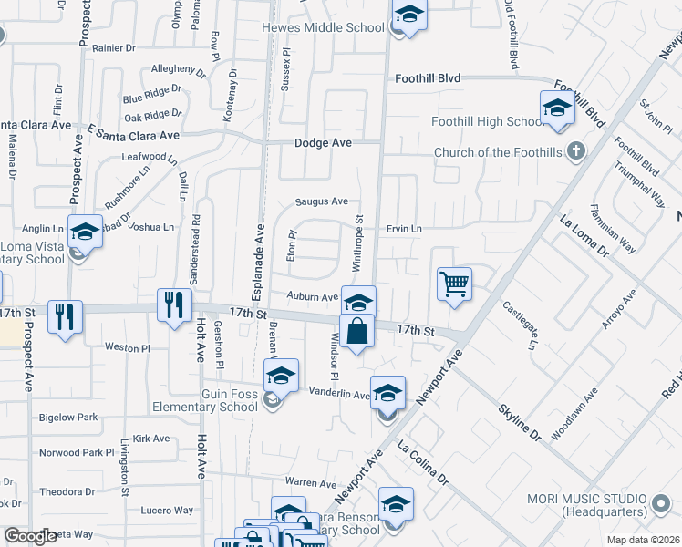 map of restaurants, bars, coffee shops, grocery stores, and more near 18592 Newton Avenue in North Tustin