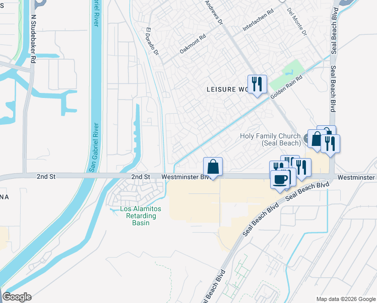 map of restaurants, bars, coffee shops, grocery stores, and more near 13822 Fresh Meadow Lane in Seal Beach