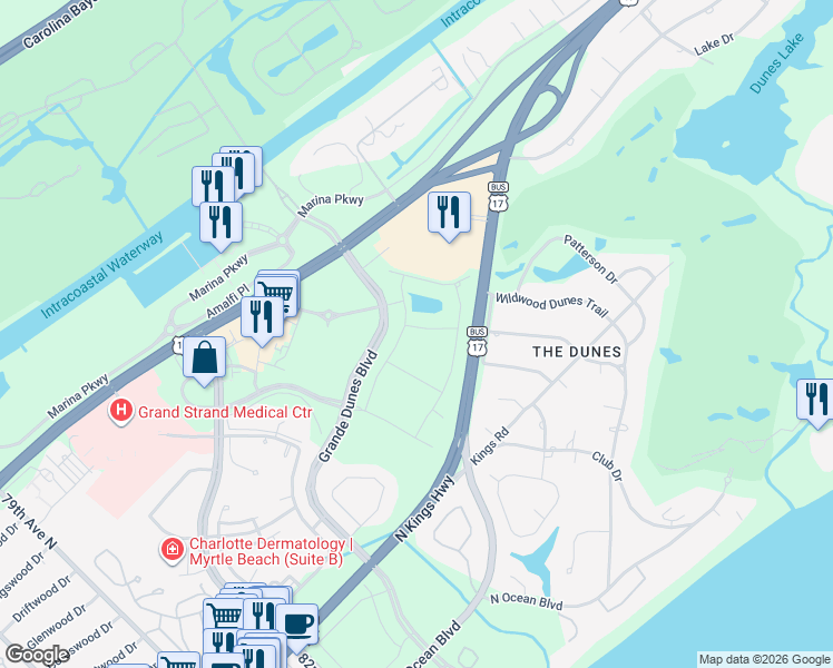 map of restaurants, bars, coffee shops, grocery stores, and more near 968 Carrera Street in Myrtle Beach
