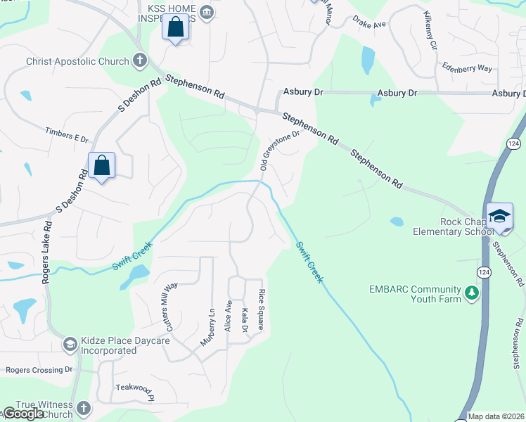 map of restaurants, bars, coffee shops, grocery stores, and more near 1084 Palmer Road in Lithonia