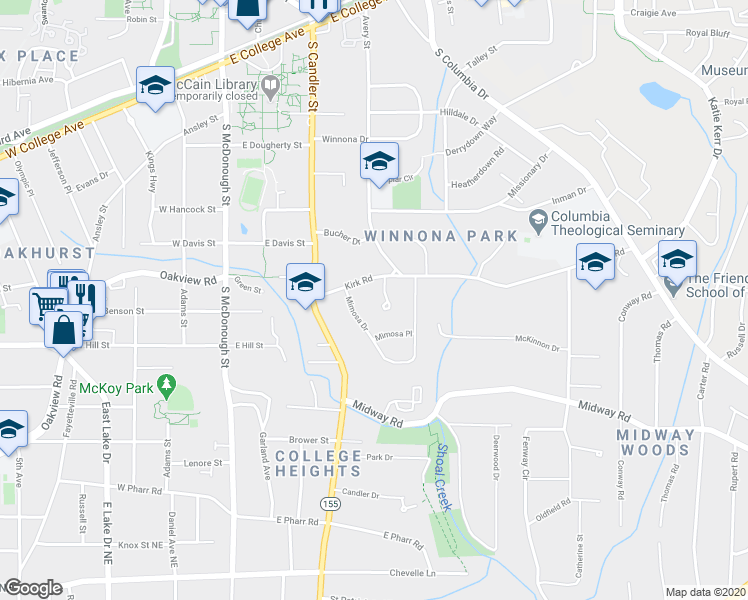 map of restaurants, bars, coffee shops, grocery stores, and more near 435 Kirk Road in Decatur