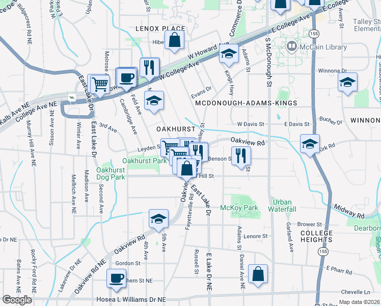 map of restaurants, bars, coffee shops, grocery stores, and more near 605 Ansley Street in Decatur
