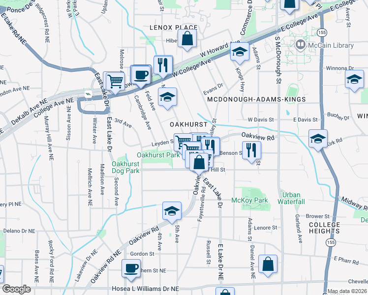 map of restaurants, bars, coffee shops, grocery stores, and more near 236 Mead Road in Decatur