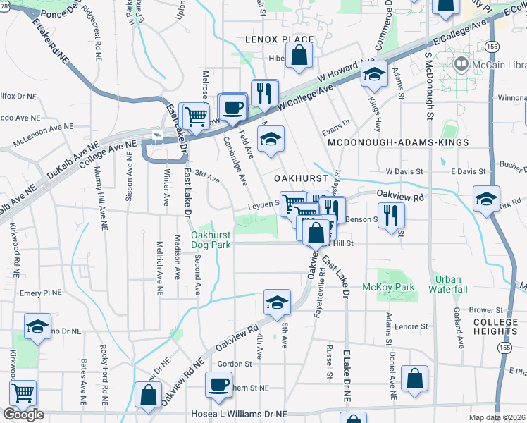 map of restaurants, bars, coffee shops, grocery stores, and more near 214 Feld Avenue in Decatur