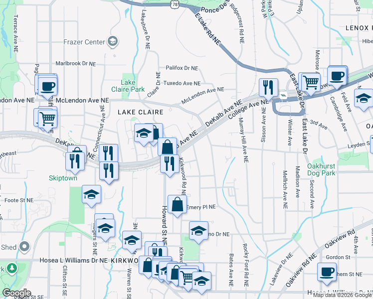 map of restaurants, bars, coffee shops, grocery stores, and more near 2038 DeKalb Avenue Northeast in Atlanta