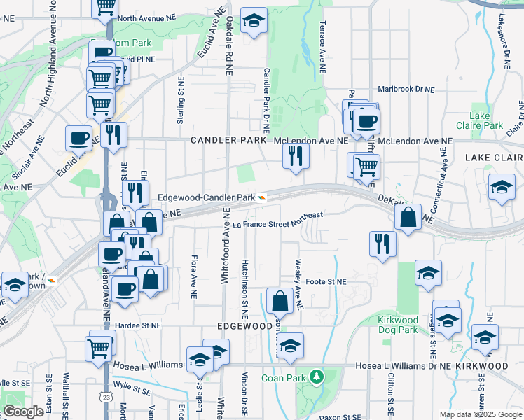 map of restaurants, bars, coffee shops, grocery stores, and more near in Atlanta