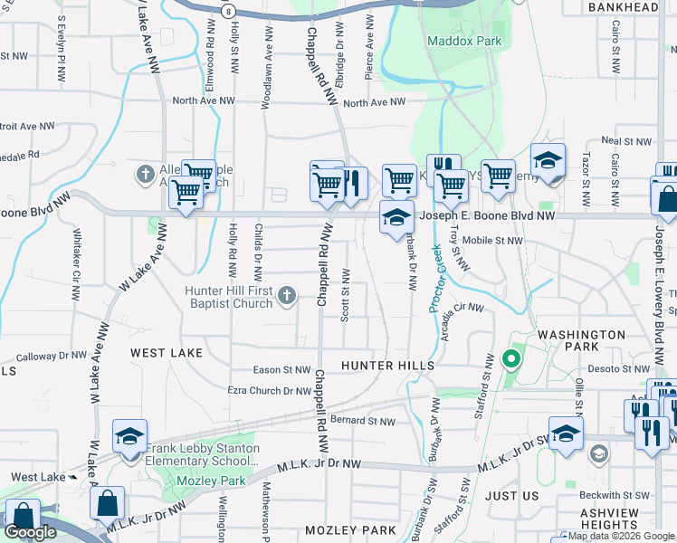 map of restaurants, bars, coffee shops, grocery stores, and more near 257 Scott Street Northwest in Atlanta