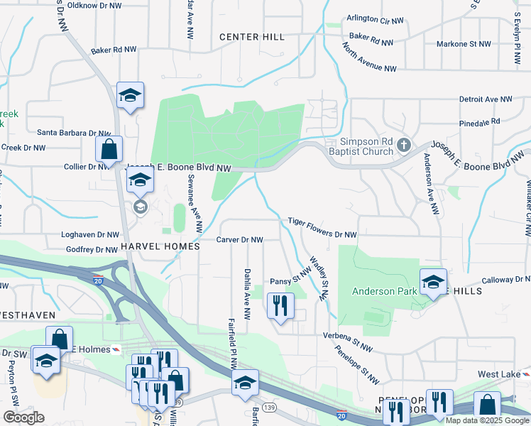 map of restaurants, bars, coffee shops, grocery stores, and more near 2243 Tiger Flowers Drive Northwest in Atlanta