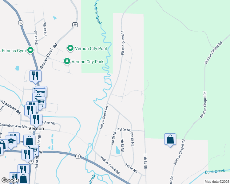 map of restaurants, bars, coffee shops, grocery stores, and more near in Vernon