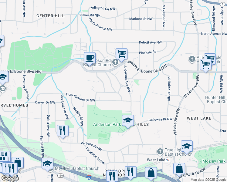 map of restaurants, bars, coffee shops, grocery stores, and more near 247 Morris Brown Avenue Northwest in Atlanta
