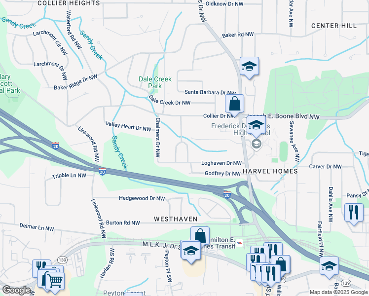 map of restaurants, bars, coffee shops, grocery stores, and more near 234 East Simon Terrace Northwest in Atlanta