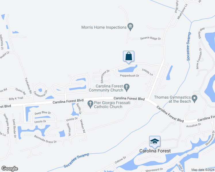 map of restaurants, bars, coffee shops, grocery stores, and more near 2041 Silvercrest Drive in Myrtle Beach