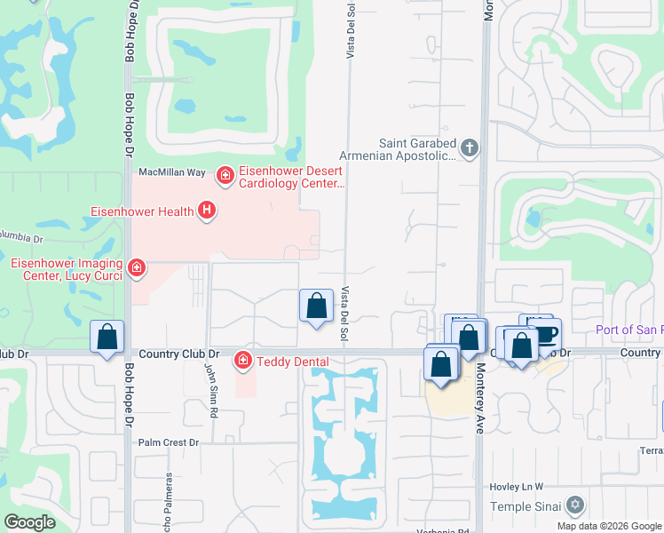 map of restaurants, bars, coffee shops, grocery stores, and more near 39937 Vista Del Sol in Rancho Mirage