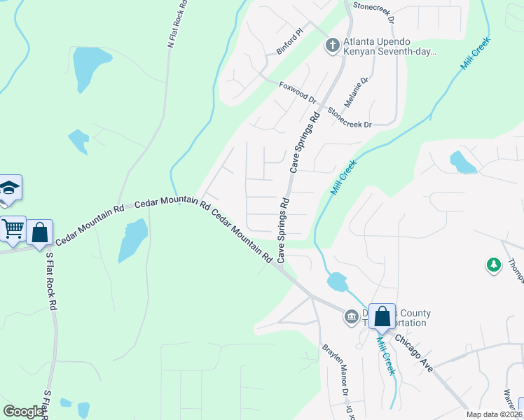 map of restaurants, bars, coffee shops, grocery stores, and more near 8119 Vincent Mill Drive in Douglasville