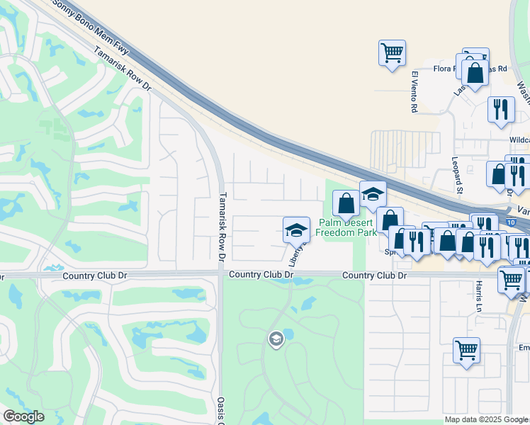 map of restaurants, bars, coffee shops, grocery stores, and more near 116 Tesori Drive in Palm Desert