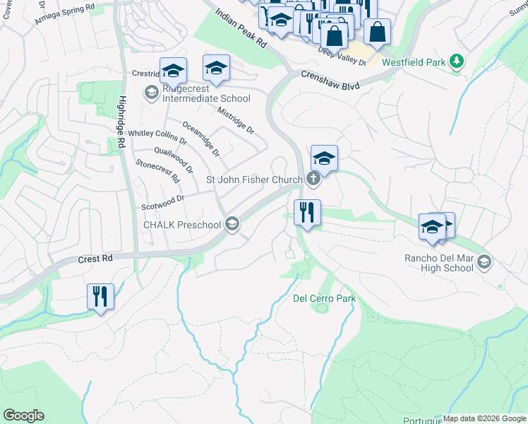 map of restaurants, bars, coffee shops, grocery stores, and more near 29 Santa Barbara Drive in Rancho Palos Verdes