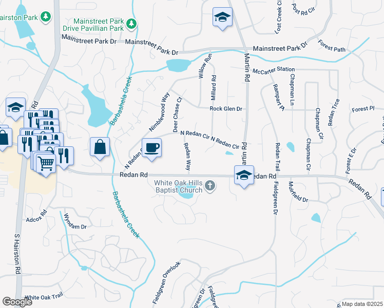 map of restaurants, bars, coffee shops, grocery stores, and more near 1123 Redan Way in Stone Mountain