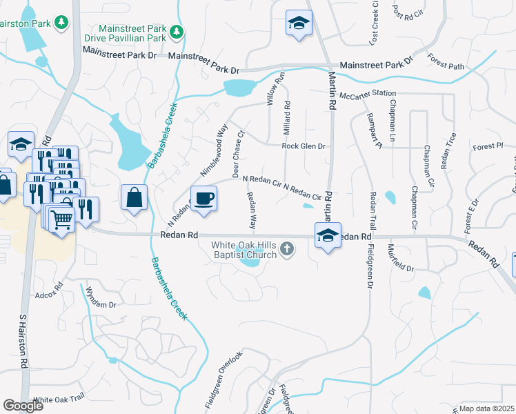 map of restaurants, bars, coffee shops, grocery stores, and more near 1099 Redan Way in Stone Mountain
