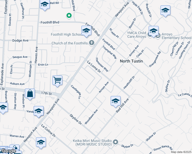 map of restaurants, bars, coffee shops, grocery stores, and more near 1161 Ravencrest Road in Santa Ana