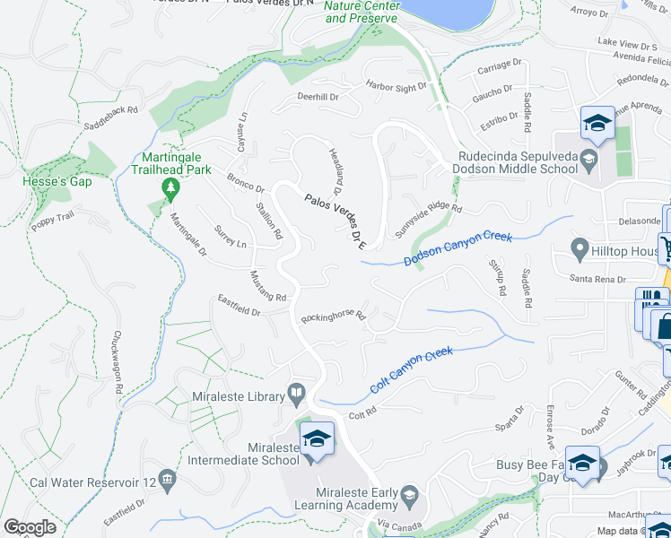 map of restaurants, bars, coffee shops, grocery stores, and more near 12 Coach Road in Rancho Palos Verdes