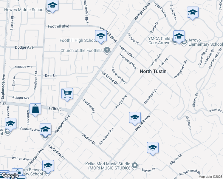 map of restaurants, bars, coffee shops, grocery stores, and more near 1161 Ravencrest Road in Santa Ana