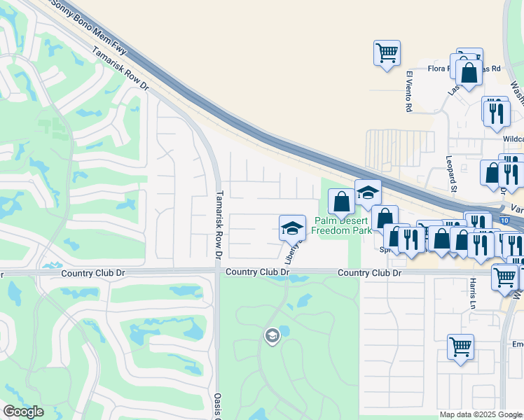 map of restaurants, bars, coffee shops, grocery stores, and more near 116 Tesori Drive in Palm Desert