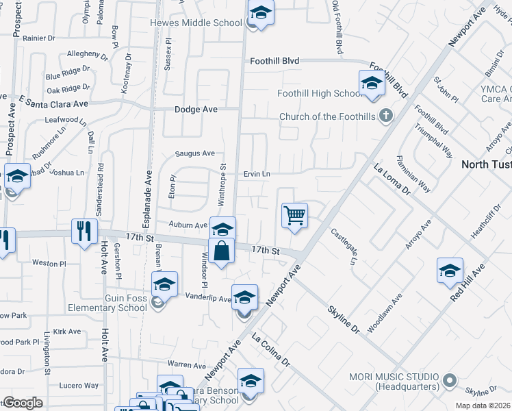map of restaurants, bars, coffee shops, grocery stores, and more near 18781 Muriel Place in Santa Ana